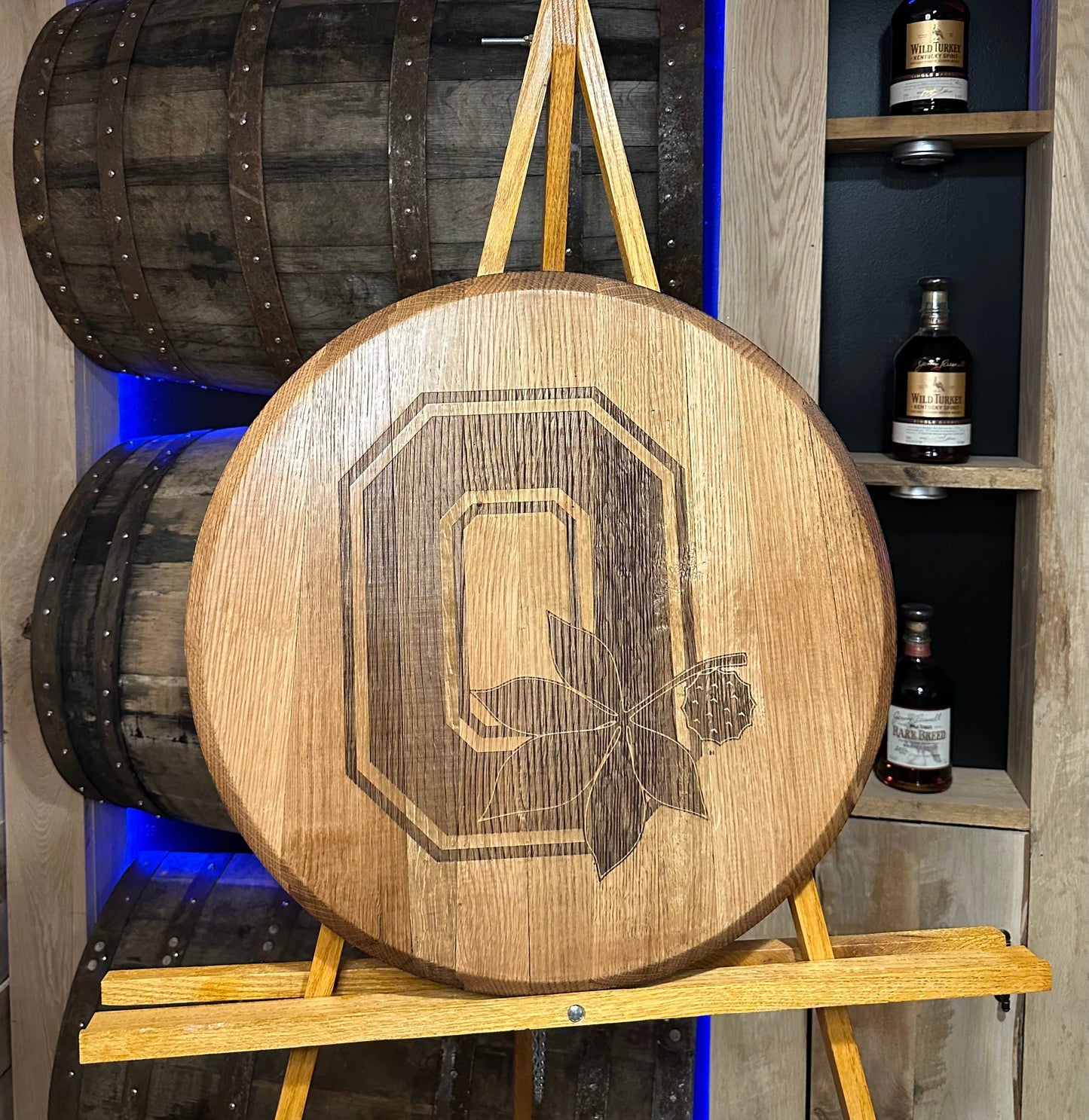 Bourbon Barrel Sign with Custom, Laser Engraved Design