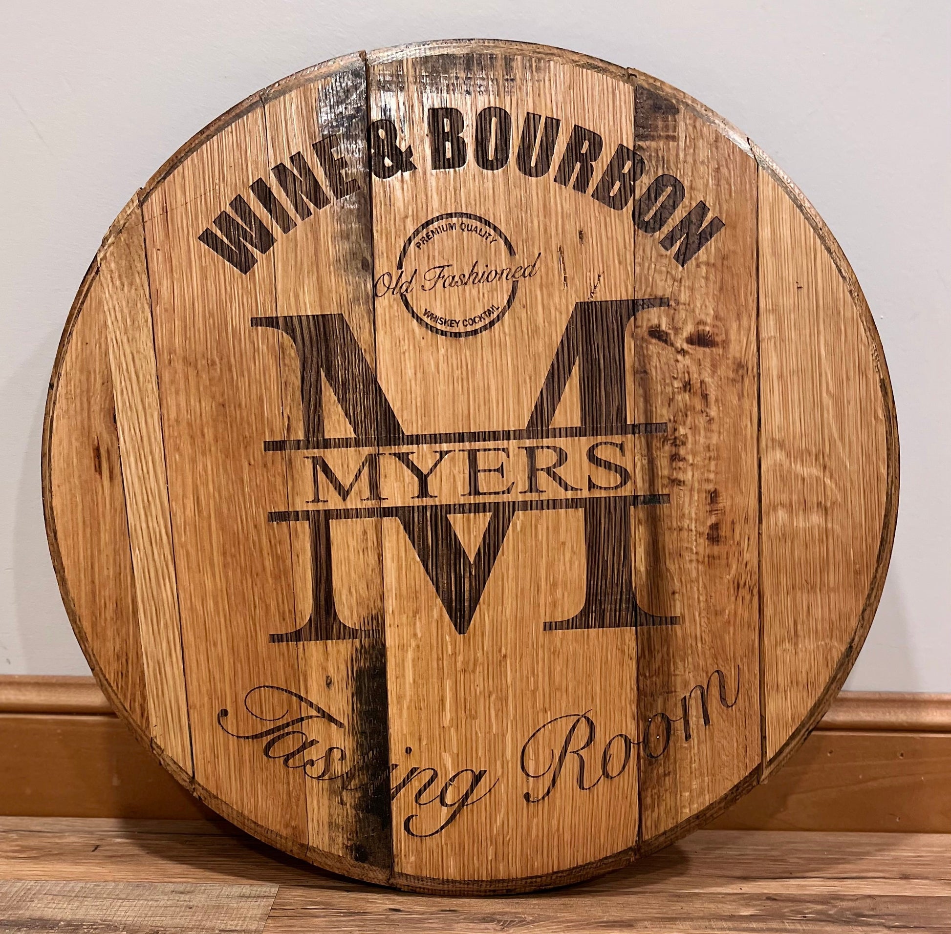 Bourbon Barrel Sign with Custom, Laser Engraved Design
