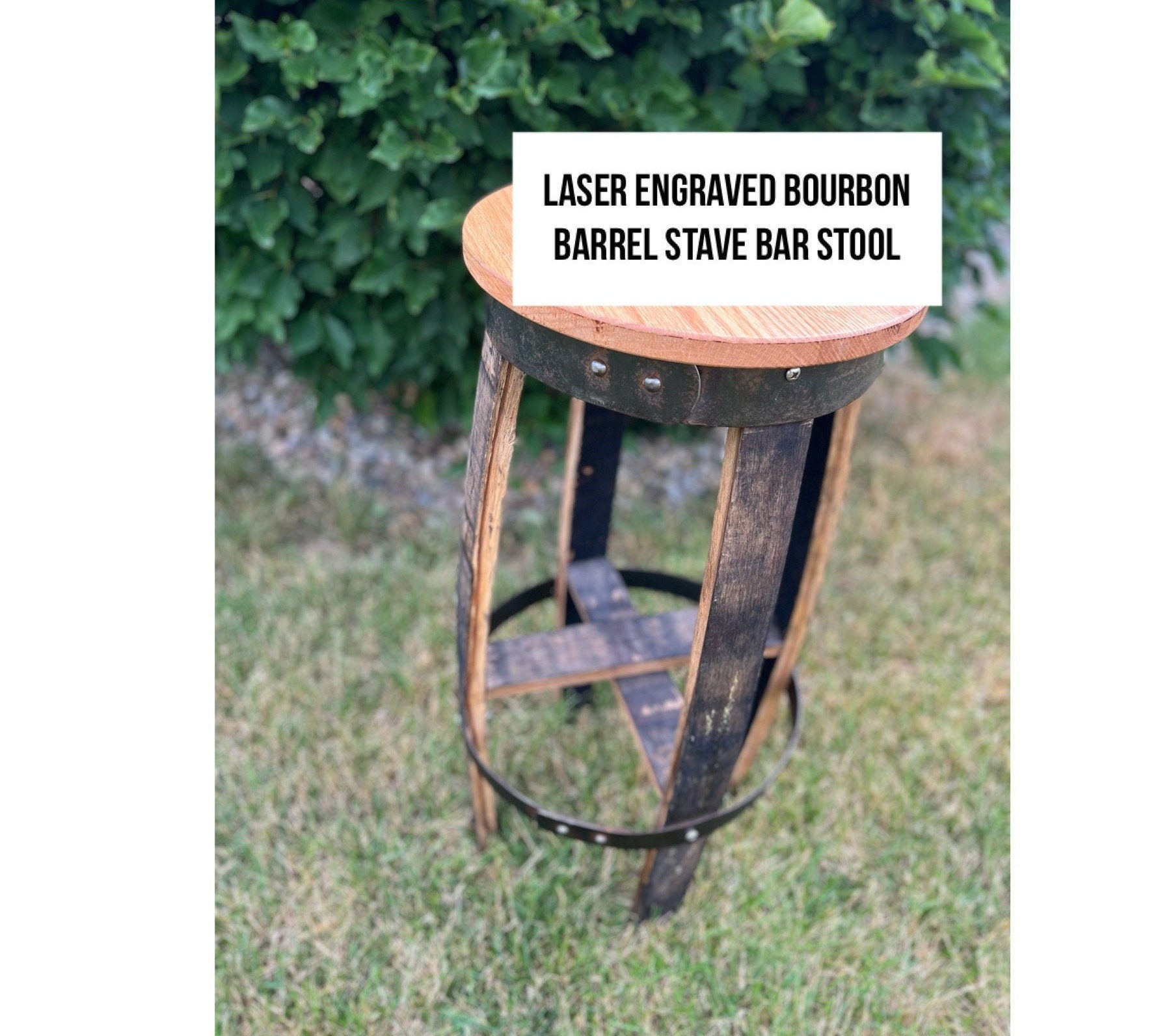Bourbon Barrel Bar Stool with Custom Design and Laser Engraved
