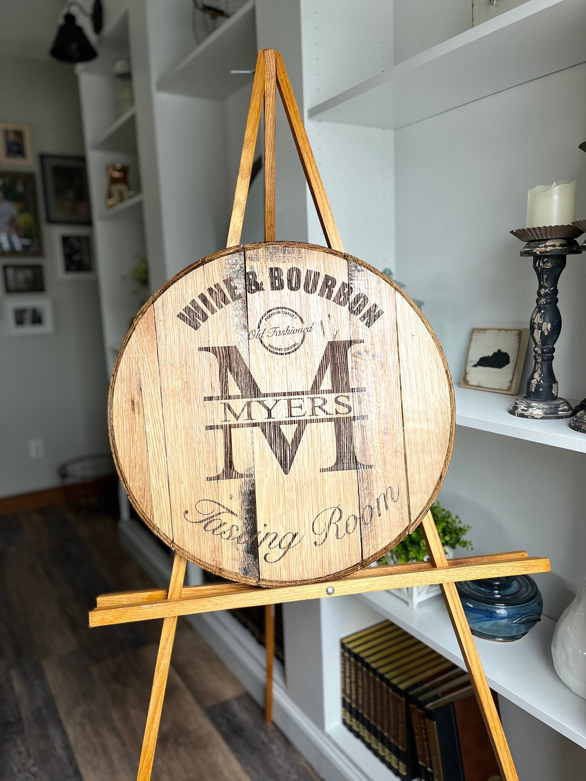 Bourbon Barrel Sign with Custom, Laser Engraved Design