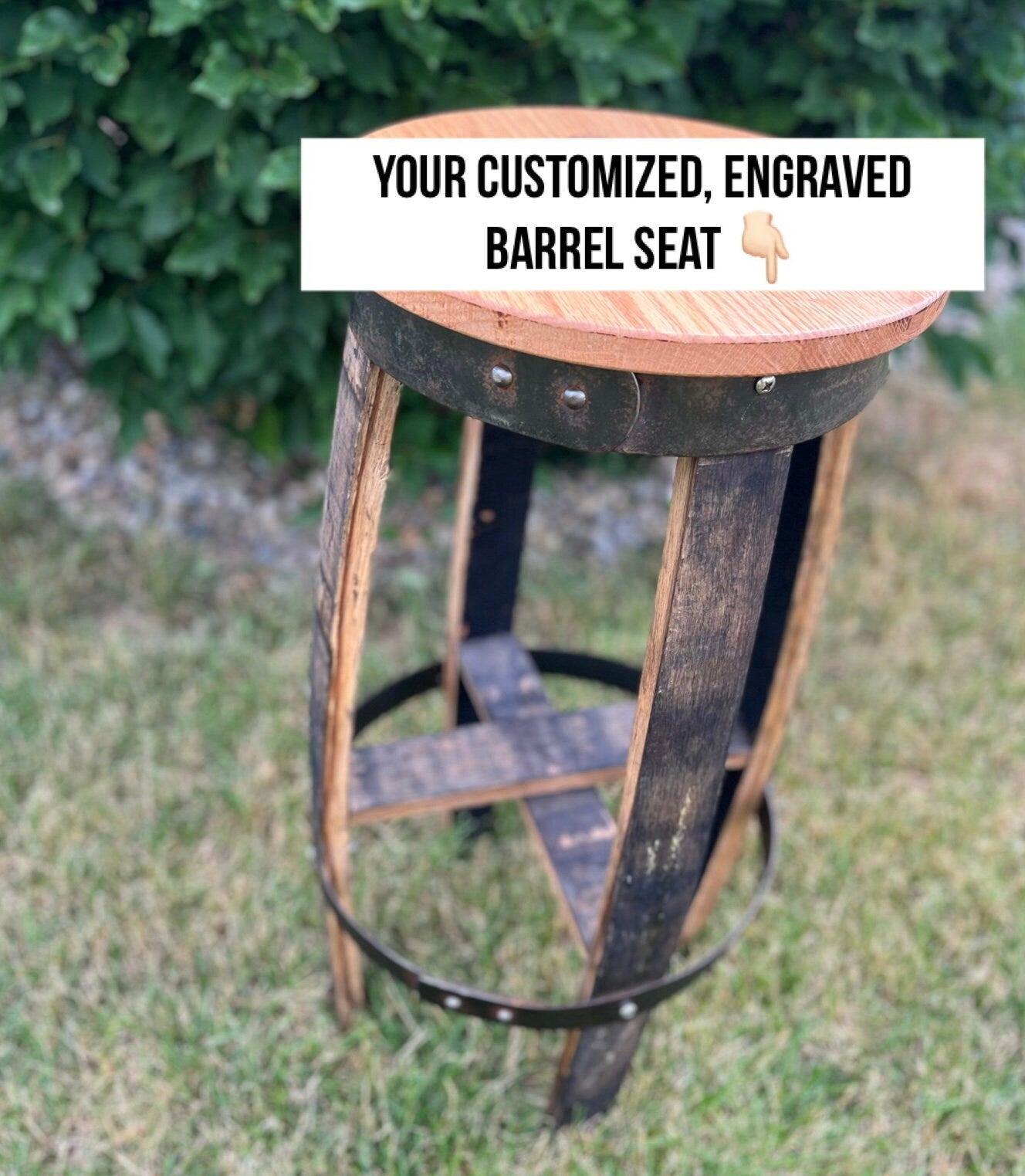 Bourbon Barrel Bar Stool with Custom Design and Laser Engraved