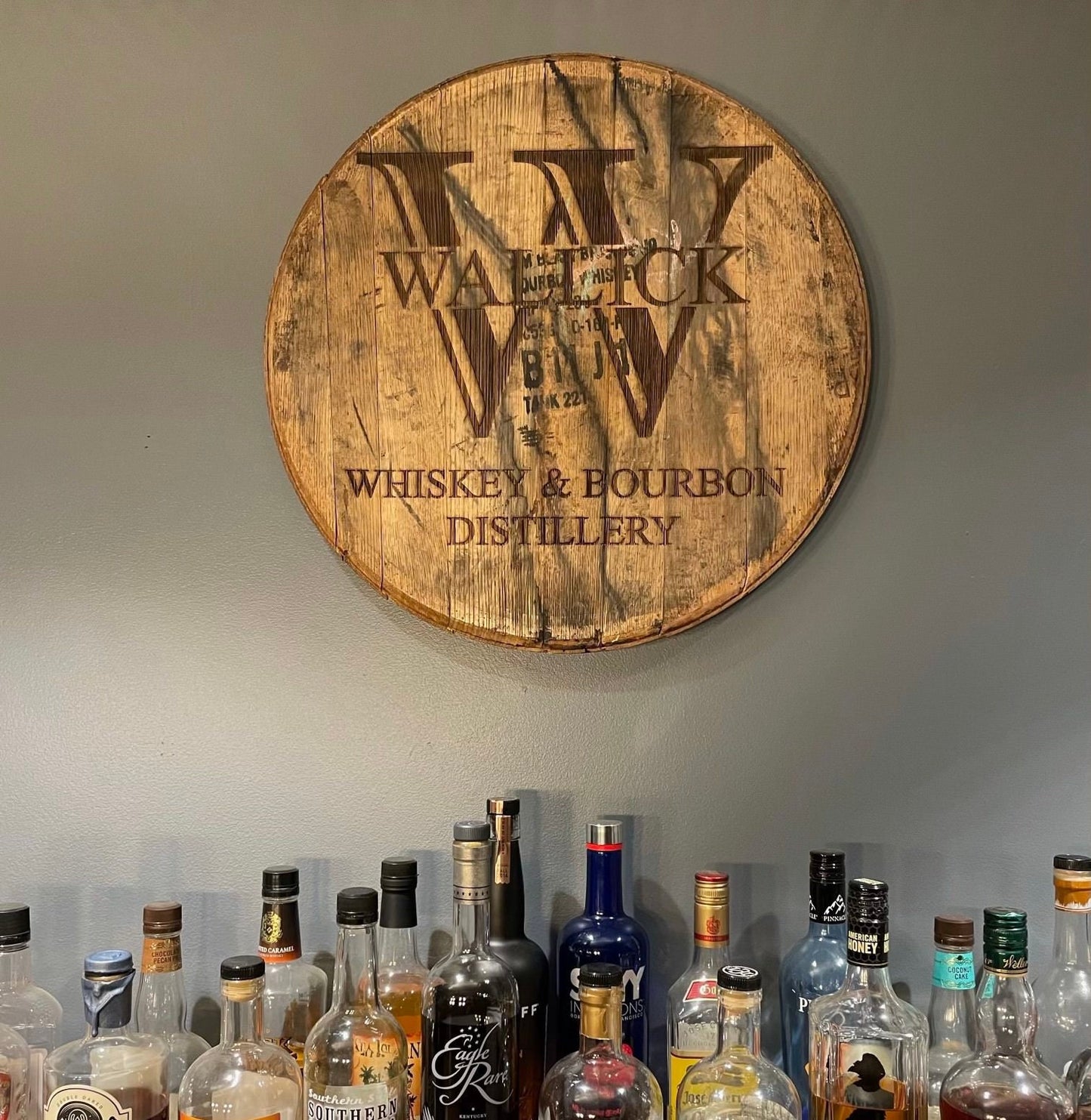Bourbon Barrel Sign with Custom, Laser Engraved Design