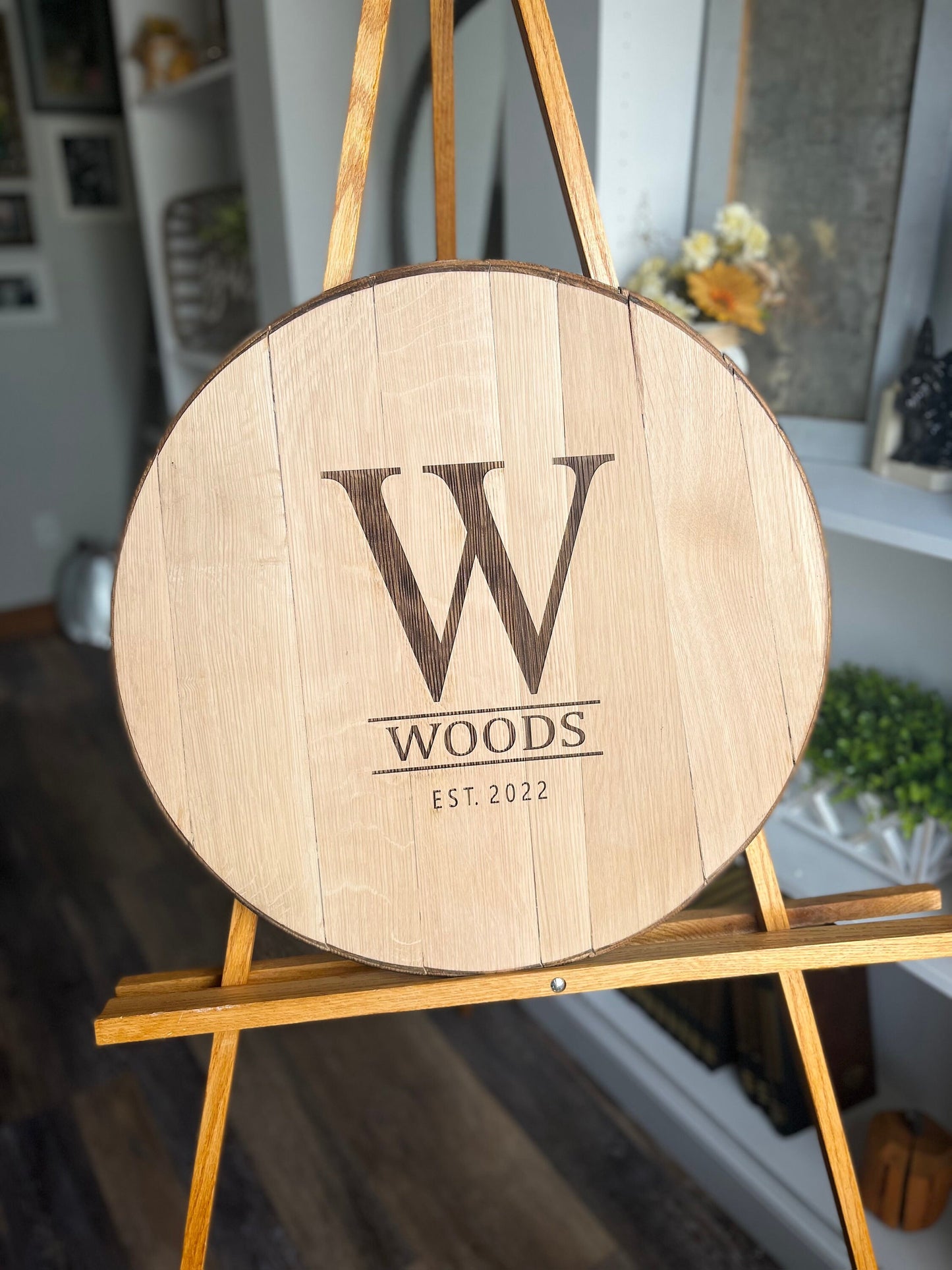 Bourbon Barrel Sign with Custom, Laser Engraved Design