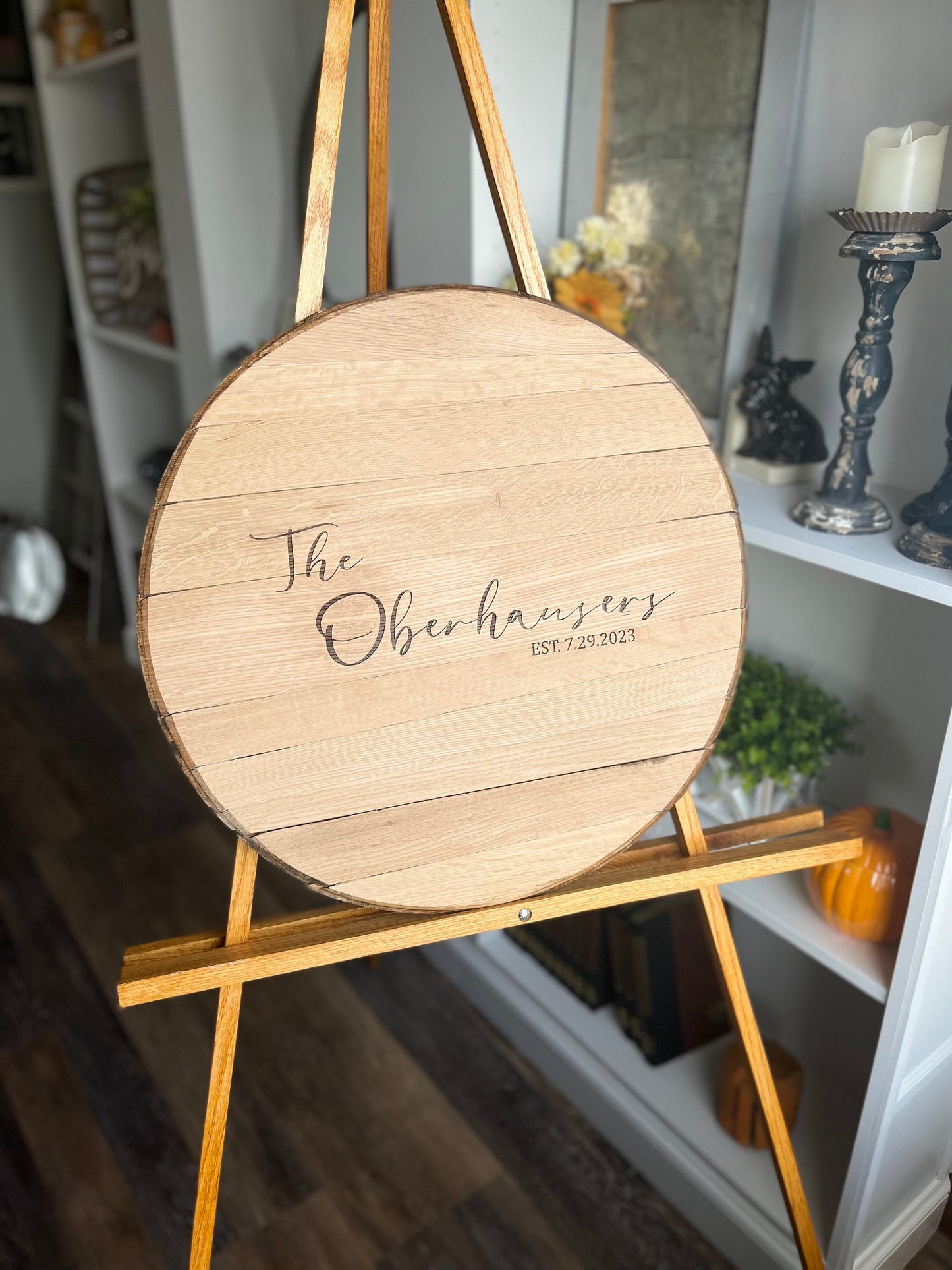 Bourbon Barrel Sign with Custom, Laser Engraved Design