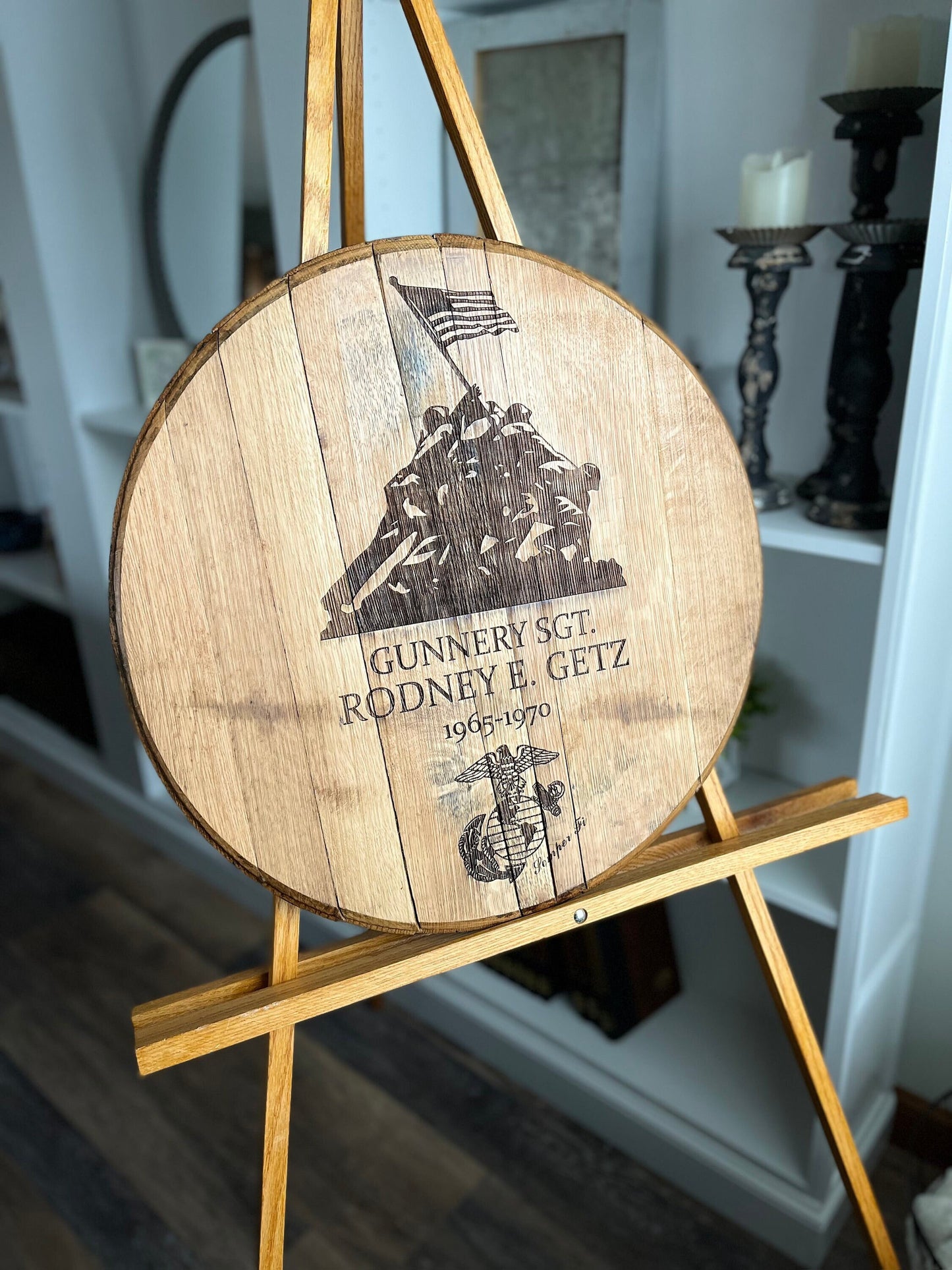 Bourbon Barrel Sign with Custom, Laser Engraved Design