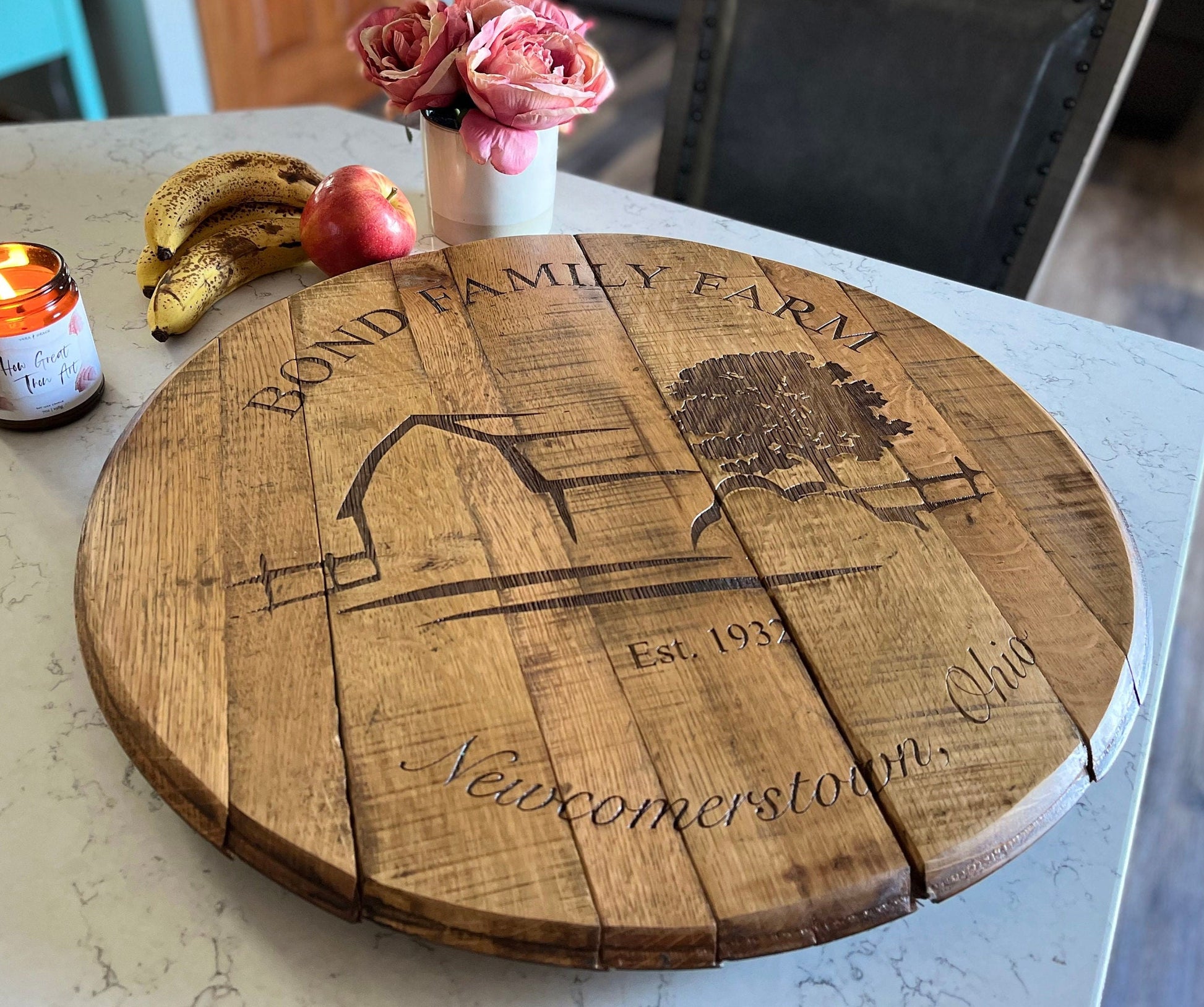 Bourbon Barrel Sign Personalized Lazy Susan
