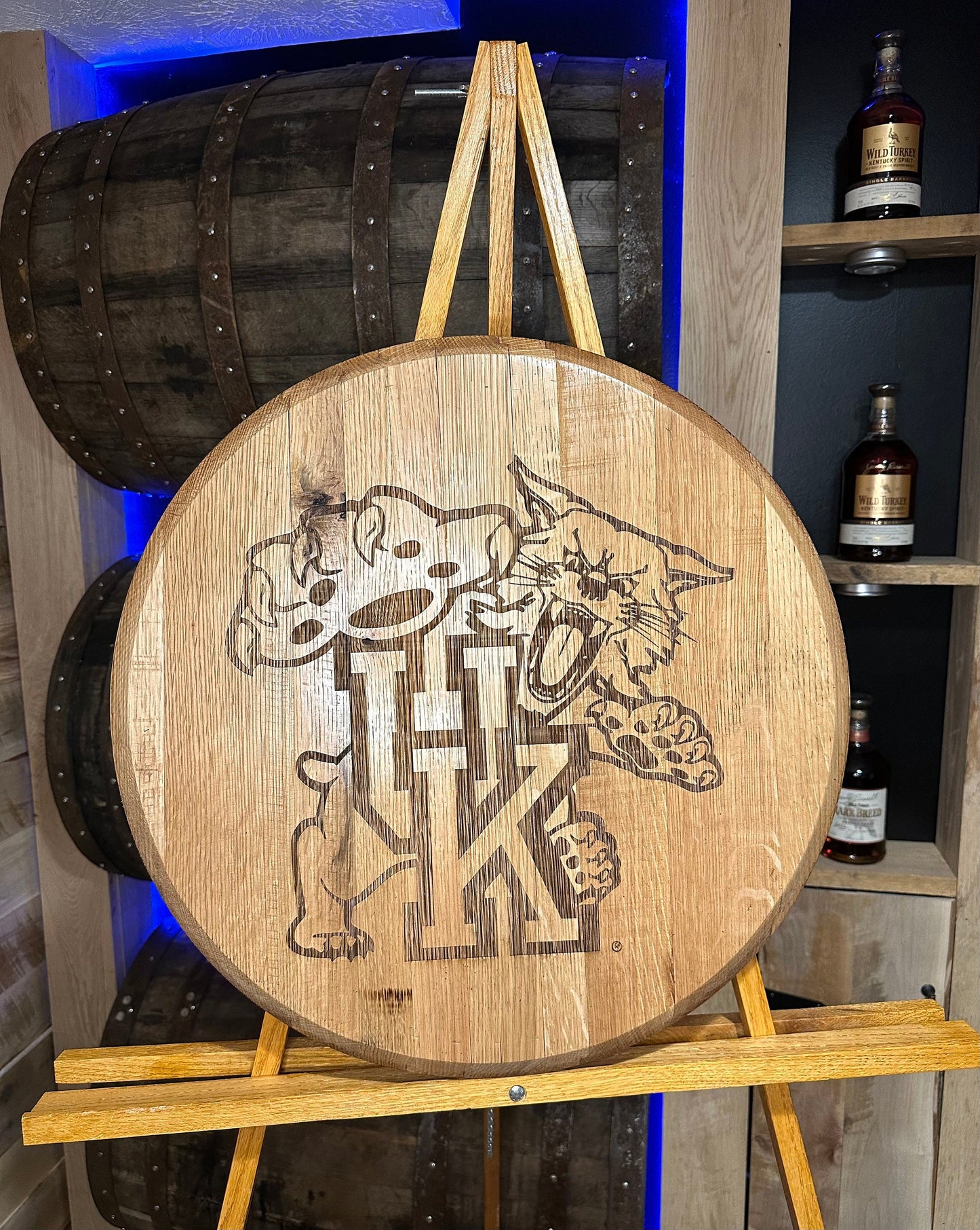 Bourbon Barrel Sign with Custom, Laser Engraved Design