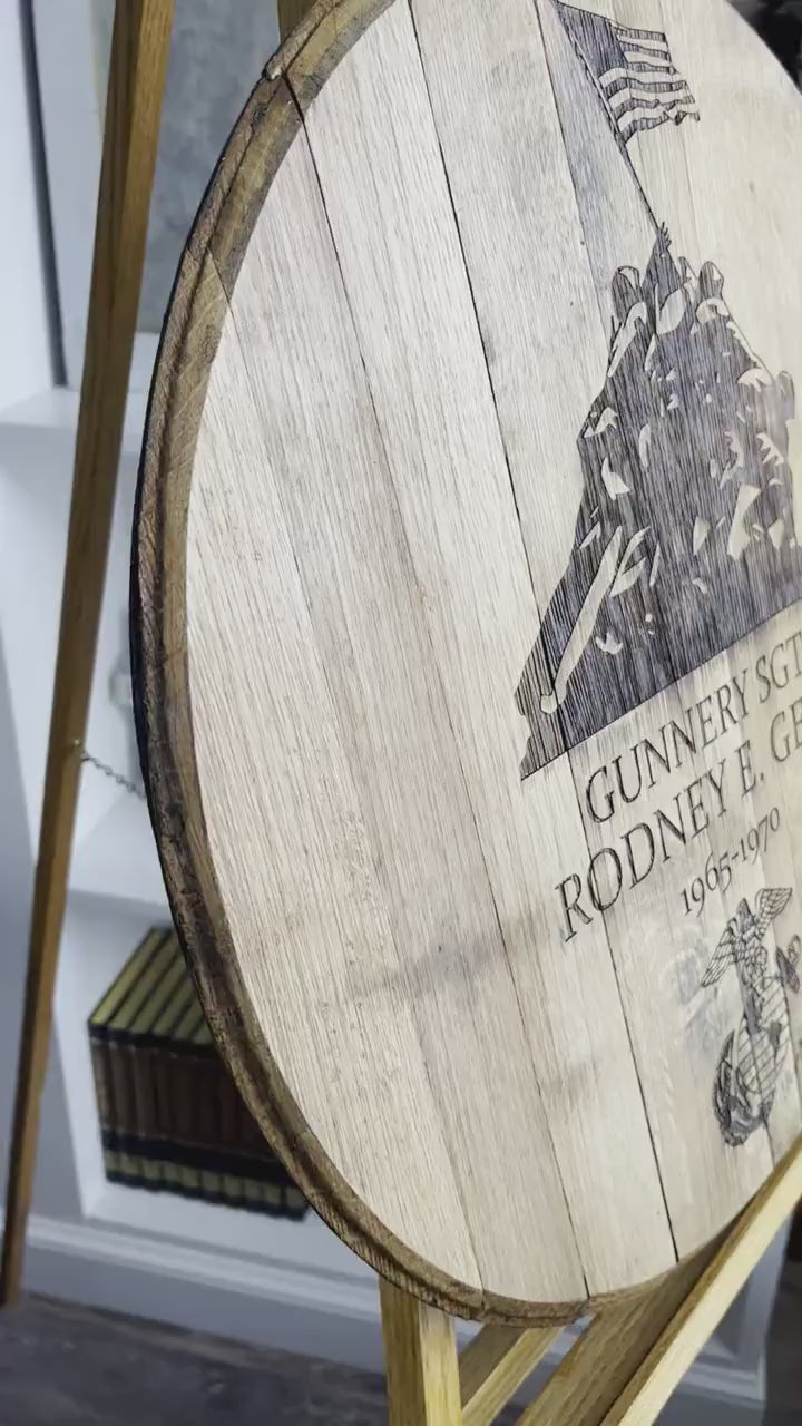 Bourbon Barrel Sign with Custom, Laser Engraved Design