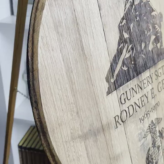 Bourbon Barrel Sign with Custom, Laser Engraved Design